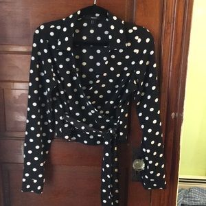 Gently used polka dot wrap blouse